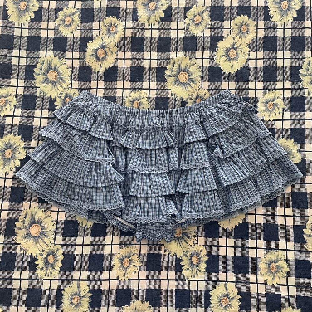 Aritzia Sunday Best Blue check Theo poplin skort size small NWOT - Picture 2 of 7